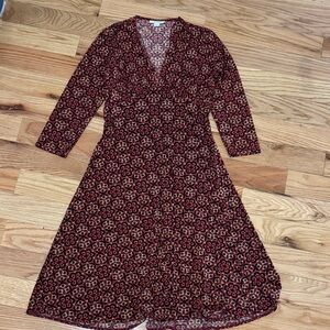 dressbarn Burgundy and brown Geometric 3/4 Sleeve Dress